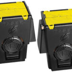 Two TASER cartridges with yellow tops, shown side by side on a white background.