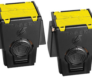 Two TASER cartridges with yellow tops, shown side by side on a white background.
