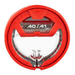 Close-up of a red circular dial with a transparent window showing the numbers .40/.41 against a white background.