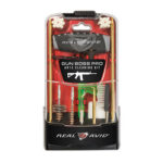 Real Avid Gun Boss Pro gun cleaning kit in a clear case, showing brushes, jags, patches and维护 tools for firearm cleaning.