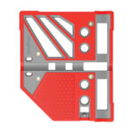 Illustration of a red machine panel with gray internal ribs, diagonal braces, and visible screws.