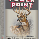 Winchester Power Point .30-06 SPRG 165 grain cartridge box featuring a deer illustration and a red brand banner at the top.