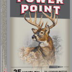 Box of Winchester Power Point 35 Whelen 200 grain deer cartridge with a buck illustration and bold red logo on the label.