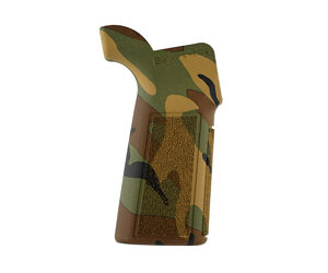 Camouflage pistol holster with open top, designed to be worn on a belt.