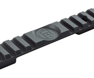Black Picatinny rail segment with evenly spaced slots for mounting accessories on a firearm.