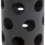 Black cylindrical perforated tube with evenly spaced circular holes along its length and hollow interior.
