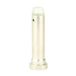 Beige flashlight standing upright on a white background.