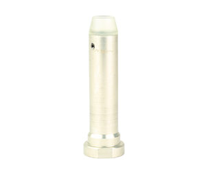 Beige flashlight standing upright on a white background.