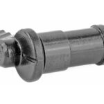 Black plastic automotive panel clip (push-in fastener) with a grooved shaft and wide head, used to secure interior or exterior panels.