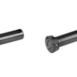 Two black metal bolts of different lengths on a white background.