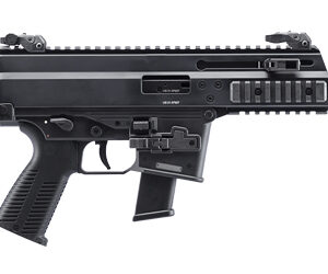 Black tactical assault rifle with a full-length Picatinny rail, foregrip, and pistol grip seen in profile.
