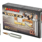 Box of Barnes VOR-TX LR long-range ammunition with two bullets shown beside it (20 rounds).