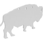 Gray silhouette of a bison walking to the right