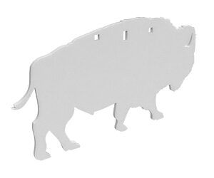 Gray silhouette of a bison walking to the right