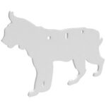 Gray dog silhouette cutout facing left, standing on four legs (decorative piece).