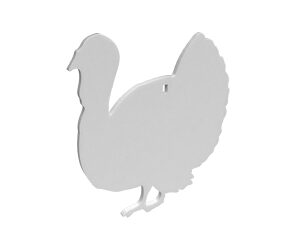 White silhouette of a turkey cutout, shown in a side profile facing left.