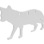 Light gray silhouette of a dog mid-stride, as if walking or running, in a cutout style.