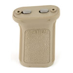 Beige vertical foregrip for a rifle with a textured panel and two top buttons.