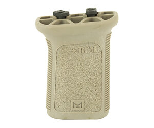 Tan tactical vertical foregrip for a rifle with two top knobs and textured grip surface