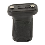 Camera battery grip attachment with a textured surface and metal contact terminals on top.