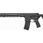 Black AR-15 style rifle with a long rail, detachable magazine, and adjustable stock.
