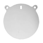 Circular metal disc with two small mounting lugs at the top and a rectangular central cutout (metal cover/plate).