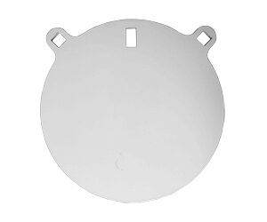 Circular metal disc with two small mounting lugs at the top and a rectangular central cutout (metal cover/plate).