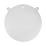 Round metal cover plate with two small mounting tabs and a central notch, used to seal an opening