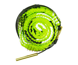 Coiled neon green and black braided jump rope with gold-colored handles, shown against a white background.