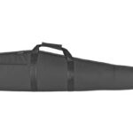Long black padded gun case with two carrying handles and a zipper, laid horizontally