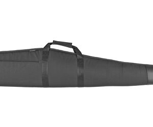 Long black padded gun case with two carrying handles and a zipper, laid horizontally
