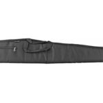 Long padded gun/rifle case with a zipper pocket and carrying handles on a white background.
