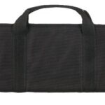 Long black padded rifle case with two external pockets and a central carry handle.