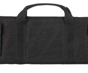 Long black padded rifle case with two external pockets and a central carry handle.