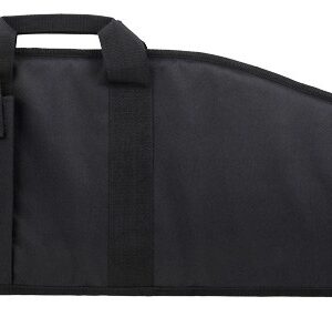 Black rifle case with three external magazine pouches and a carry handle on top-left.