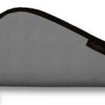 Gray zippered laptop/tablet sleeve with black trim and small pull loop at bottom corner