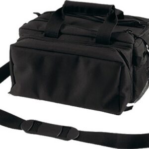 Black camera bag with top handles and an adjustable shoulder strap for easy carrying