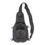 Black tactical sling backpack with multiple zip pockets and an adjustable shoulder strap (compact crossbody bag).