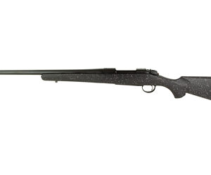 Bolt-action hunting rifle with a long barrel and black textured stock.