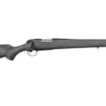 Bolt-action rifle with a long barrel and gray synthetic stock