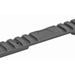 Gray Picatinny rail segment with evenly spaced slots for mounting accessories (gun accessory rail).
