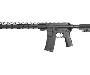 AR-15 style semi-automatic rifle with a long handguard, Picatinny rail, and adjustable stock.