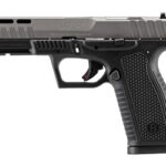 Side view of a compact semi-automatic pistol with a black textured grip.