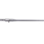 Bolt‑action rifle with a long metallic barrel and exposed bolt handle on the left against a plain white background