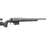 Bolt-action sniper rifle with a long barrel, metallic stock, and a mounted scope.