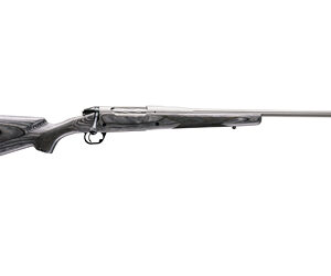 Bolt-action rifle with dark wooden stock and a long metal barrel