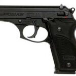 Black semi-automatic pistol shown in profile, with textured grip and trigger guard, markings on the slide reading '380 PLUS'