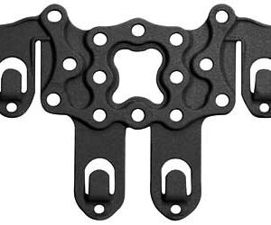 Black metal mounting plate with three arms and multiple holes, likely an RC drone frame component