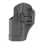 Gray polymer pistol magazine holster with a retention latch and mounting screw.