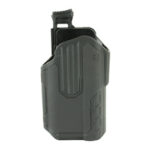 Black polymer pistol magazine pouch/holster with open top and retention features, shown in profile.